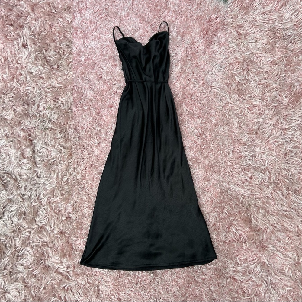 Motel Palasha black maxi/midi satin slip dress, size small